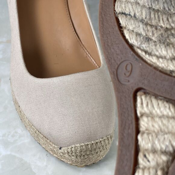 J. Crew Heels Women 9 Beige Canvas Comfort Summer Slip On Espadrille Wedge Pumps - Picture 14 of 14
